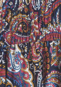 Renee - Granatowe Spodnie Culottes z Bawełnianej Tkaniny Ozdobione Wzorem Paisley Gwinamas. Okazja: do pracy. Kolor: niebieski. Materiał: bawełna, tkanina. Wzór: paisley, aplikacja. Styl: wakacyjny #3