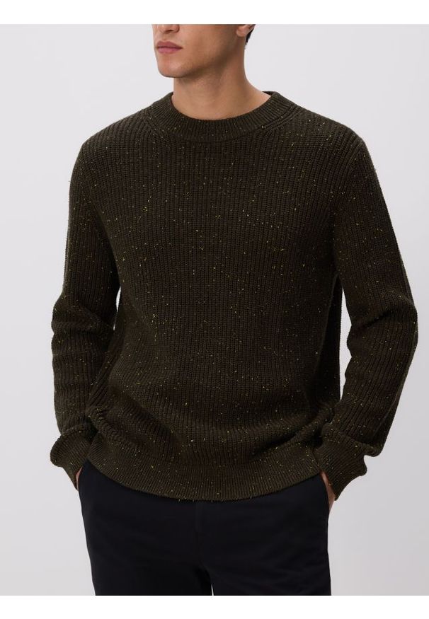 Reserved - Strukturalny sweter z bawełny - zielony. Kolor: zielony. Materiał: bawełna