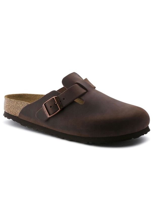 Birkenstock - BIRKENSTOCK BOSTON SFB LEOI HABANA Klapki damskie. Okazja: na spacer, na co dzień, do pracy. Kolor: brązowy. Styl: casual