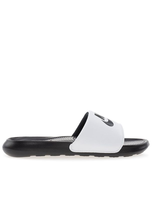 Klapki Nike Victori One CN9675-005 - biało-czarne. Okazja: na co dzień. Zapięcie: pasek. Kolor: czarny, biały, wielokolorowy. Sport: pływanie, turystyka piesza