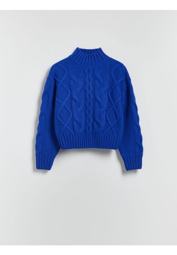 Reserved - Wełniany sweter - niebieski. Kolor: niebieski. Materiał: wełna