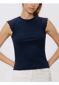 Reserved - Bawełniana bluzka - granatowy. Kolor: niebieski. Materiał: bawełna