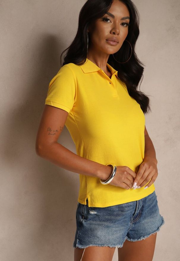 Renee - Żółty Bawełniany T-shirt Typu Polo Arsenllia. Okazja: na co dzień. Typ kołnierza: polo. Kolor: żółty. Materiał: bawełna. Styl: elegancki, klasyczny, casual