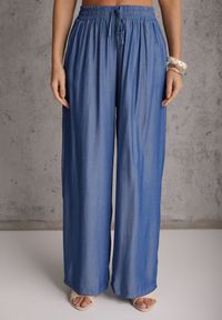 Renee - Niebieski Komplet z Wiskozą Bluzka z Kołnierzem i Spodnie Wide Leg Naunne. Kolor: niebieski. Materiał: wiskoza #5