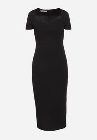 Born2be - Czarna Taliowana Koktajlowa Sukienka z Wiskozą i Rozcięciem z Tyłu Castorea. Okazja: na co dzień. Kolor: czarny. Materiał: wiskoza. Długość rękawa: krótki rękaw. Styl: wizytowy #4