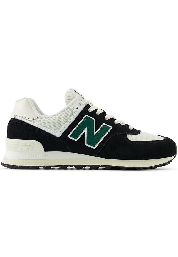 Buty unisex New Balance U574RBG – czarne. Okazja: na co dzień. Kolor: czarny. Materiał: skóra, zamsz, guma. Szerokość cholewki: normalna. Wzór: aplikacja. Model: New Balance 574