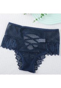 Intica - Majtki koronkowe z wysokim stanem modelujące sylwetkę Hiema. Stan: podwyższony. Kolor: niebieski. Materiał: koronka. Wzór: koronka #1