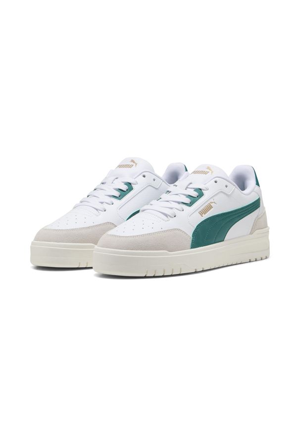 Puma - Sneakersy unisex Shuffle Downtown PUMA White Wild Green Vapor Gray. Kolor: szary, biały, zielony, wielokolorowy. Sport: turystyka piesza