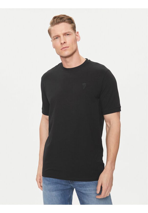 Karl Lagerfeld - KARL LAGERFELD T-Shirt 755055 542221 Czarny Regular Fit. Typ kołnierza: dekolt w karo. Kolor: czarny. Materiał: bawełna
