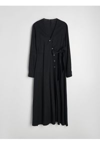 Sinsay - Sukienka midi z ozdobnym wiązaniem i wiskozą - czarny. Kolor: czarny. Materiał: wiskoza. Długość: midi #1