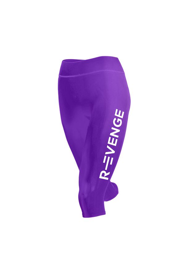 R-EVENGE - Legginsy techniczne do biegania Capri damskie z taśmami kinetycznymi. Kolor: fioletowy. Materiał: elastan
