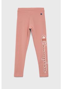 Champion legginsy dziecięce kolor różowy z nadrukiem. Kolor: różowy. Materiał: bawełna. Wzór: nadruk