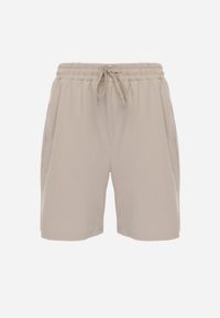 Born2be - Beżowe Szorty Dresowe z Bawełną i Sznurkami Leofiel. Okazja: na co dzień, na spacer. Kolor: beżowy. Materiał: bawełna, dresówka. Wzór: napisy. Styl: casual, klasyczny #5