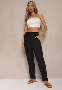 Renee - Czarne Spodnie High Waist ze Ściągaczem w Talii i Prostą Nogawką Savonne. Okazja: na co dzień. Stan: podwyższony. Kolor: czarny. Styl: casual, elegancki