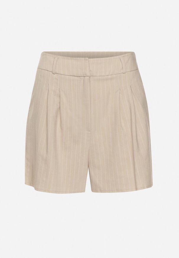 Born2be - Beżowe Szorty z Wysokim Stanem Zapinane na Suwak Tiamarelli. Okazja: na co dzień. Stan: podwyższony. Kolor: beżowy. Materiał: materiał. Wzór: aplikacja. Styl: klasyczny, casual, elegancki