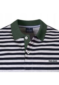 Męska, Bawełniana Koszulka Polo - Pako Jeans - Zielone Akcenty, Paski. Okazja: na co dzień. Typ kołnierza: polo. Kolor: wielokolorowy. Materiał: wiskoza, bawełna. Wzór: paski, prążki. Styl: casual