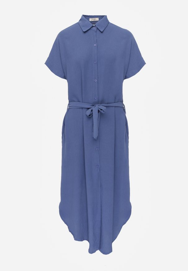 Renee - Granatowa Koszulowa Sukienka z Wiskozy z Materiałowym Paskiem w Talii Gialara. Okazja: na co dzień, na spotkanie biznesowe. Typ kołnierza: dekolt w serek. Kolor: niebieski. Materiał: materiał, wiskoza. Długość rękawa: krótki rękaw. Typ sukienki: koszulowe. Styl: casual, biznesowy, elegancki