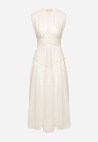 Born2be - Jasnobeżowa Sukienka Długa Rozkloszowana z Powlekanymi Guzikami Ingridesa. Kolor: beżowy. Długość: maxi #5