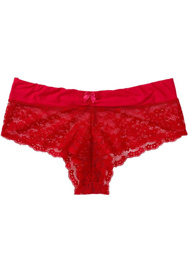 bonprix - Figi panty z subtelnej koronki. Kolor: czerwony. Materiał: bawełna, koronka. Wzór: koronka