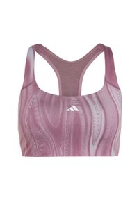 Adidas - Biustonosz Powerimpact Training Medium-Support 3-Stripes. Kolor: wielokolorowy, fioletowy, szary. Materiał: materiał