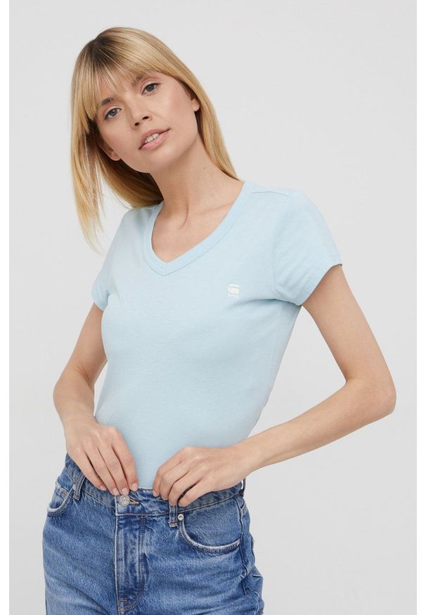 G-Star RAW - G-Star Raw t-shirt bawełniany kolor turkusowy. Kolor: turkusowy. Materiał: bawełna. Wzór: gładki
