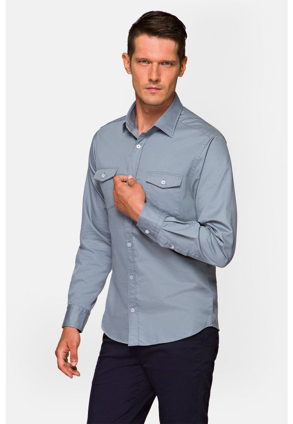 Lancerto - Koszula Niebieska Jazmine. Kolor: niebieski. Materiał: jeans, tkanina, bawełna. Długość rękawa: bez rękawów. Wzór: ze splotem. Styl: klasyczny, sportowy, elegancki