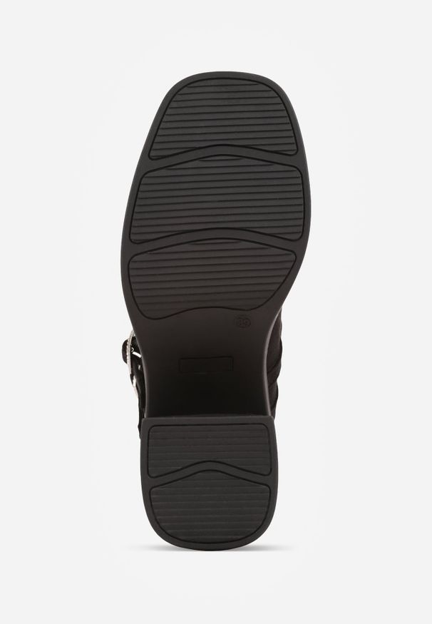 Renee - Czarne Chunky Półbuty na Słupku z Paskami z Klamrami Zdobionymi Cyrkoniami Pesipe. Okazja: na co dzień. Zapięcie: klamry. Kolor: czarny. Wzór: aplikacja. Obcas: na słupku. Styl: elegancki, glamour, casual. Wysokość obcasa: średni