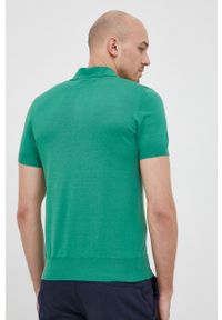 Trussardi Jeans - Trussardi polo męski kolor zielony gładki. Typ kołnierza: polo. Kolor: zielony. Materiał: dzianina. Długość: krótkie. Wzór: gładki