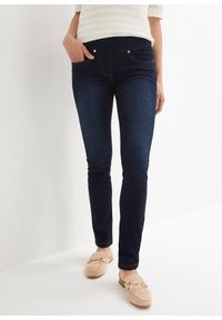 bonprix - Dżinsy straight, mid waist, super stretch, z wygodnym paskiem. Kolor: niebieski