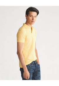 Ralph Lauren - RALPH LAUREN - Koszulka polo Slim Fit. Typ kołnierza: polo. Kolor: żółty. Materiał: bawełna, materiał, prążkowany. Wzór: haft