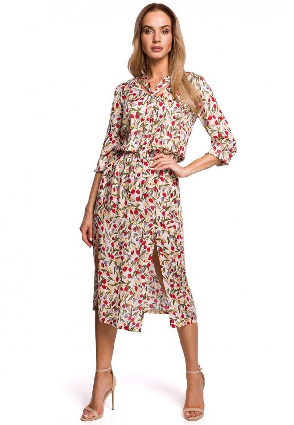 MOE - Elegancka sukienka midi w kwiaty. Materiał: tkanina. Wzór: kwiaty. Styl: elegancki. Długość: midi