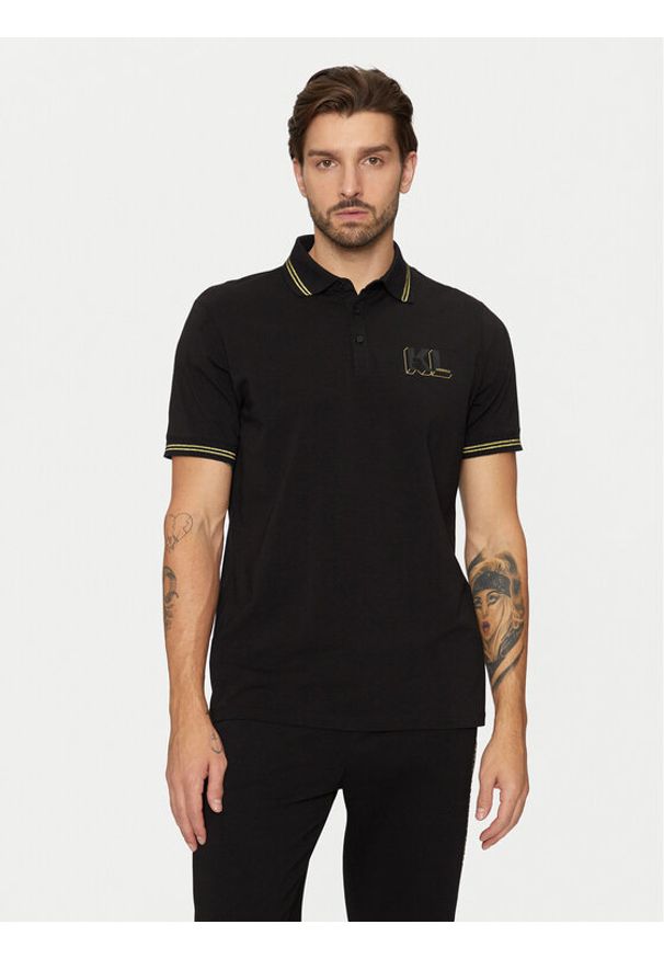 Karl Lagerfeld - KARL LAGERFELD Polo 745462 551235 Czarny Regular Fit. Typ kołnierza: polo. Kolor: czarny. Materiał: bawełna