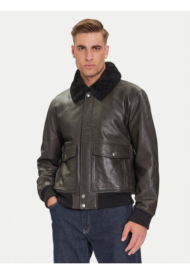 JOOP! Kurtka skórzana Falko 80000864 Szary Regular Fit. Kolor: szary. Materiał: skóra