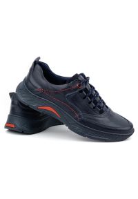 KOMODO Buty męskie skórzane Sport 922K granatowe lico niebieskie. Kolor: niebieski. Materiał: skóra. Styl: sportowy