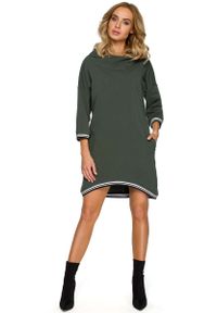 MOE - Zielona Dzianinowa Asymetryczna Sukienko-Bluza z Kapturem. Typ kołnierza: kaptur. Kolor: zielony. Materiał: dzianina. Typ sukienki: asymetryczne