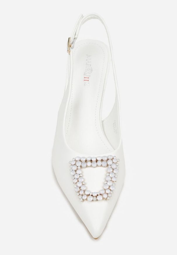 Born2be - Białe Sandały na Szpilce z Cyrkoniową Klamrą Starstone. Okazja: na co dzień, na ślub cywilny, na wesele. Zapięcie: klamry. Kolor: biały. Materiał: jeans. Obcas: na szpilce. Styl: casual, elegancki, klasyczny