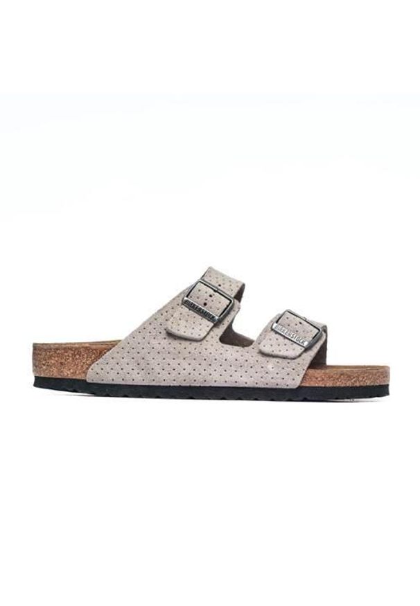 Klapki męskie Birkenstock Arizona Leve. Kolor: wielokolorowy, szary. Materiał: skóra. Szerokość cholewki: normalna. Sport: turystyka piesza