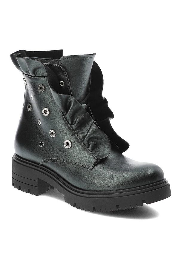 Zielone Botki Armodo Eleganckie Buty Damskie. Kolor: zielony. Materiał: skóra. Szerokość cholewki: normalna. Styl: elegancki