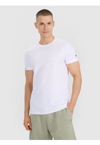 4f - 4F T-shirt regular gładki męski - biały S. Okazja: na co dzień. Kolor: biały. Materiał: dzianina, bawełna, jersey. Długość rękawa: krótki rękaw. Długość: krótkie. Wzór: gładki. Styl: klasyczny, sportowy, casual