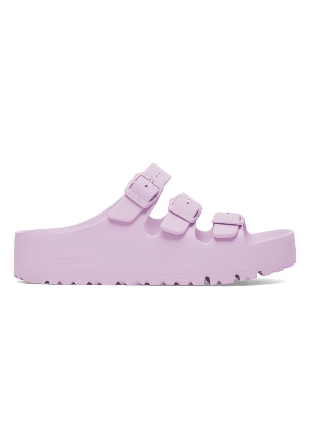 Birkenstock Florida III Flex Platform EVA Crocus Klapki damskie. Okazja: na co dzień, na plażę, na spacer. Kolor: fioletowy. Wzór: paski. Sezon: lato. Obcas: na platformie. Styl: casual, elegancki, wakacyjny