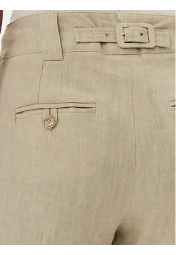 Marella Spodnie materiałowe Falco 2513131052200 Khaki Regular Fit. Kolor: brązowy. Materiał: len