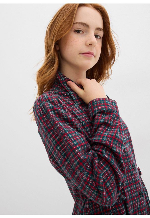 bonprix - Sukienka z długim rękawem z flaneli. Kolor: czerwony. Długość rękawa: długi rękaw