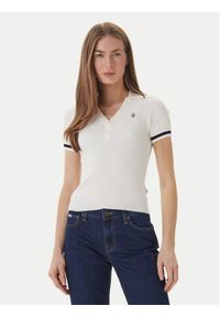 Guess Jeans Polo W6GRZ1 Z3P32 Kremowy Slim Fit. Typ kołnierza: polo. Kolor: kremowy. Materiał: wiskoza #1
