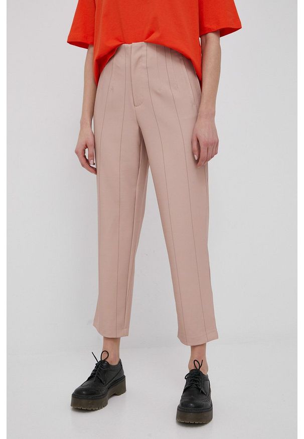 only - Only spodnie damskie kolor różowy proste medium waist. Okazja: na co dzień. Kolor: różowy. Styl: casual