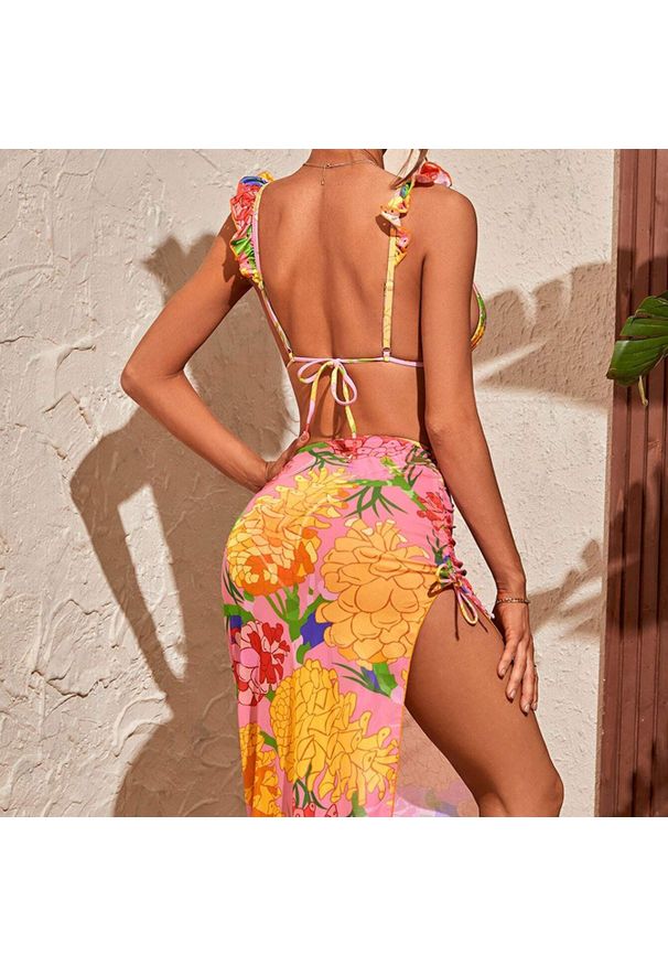 Intica - Strój kąpielowy z pareo maxi plażowy elegancki Tomie. Kolor: czarny. Materiał: materiał. Długość: długie