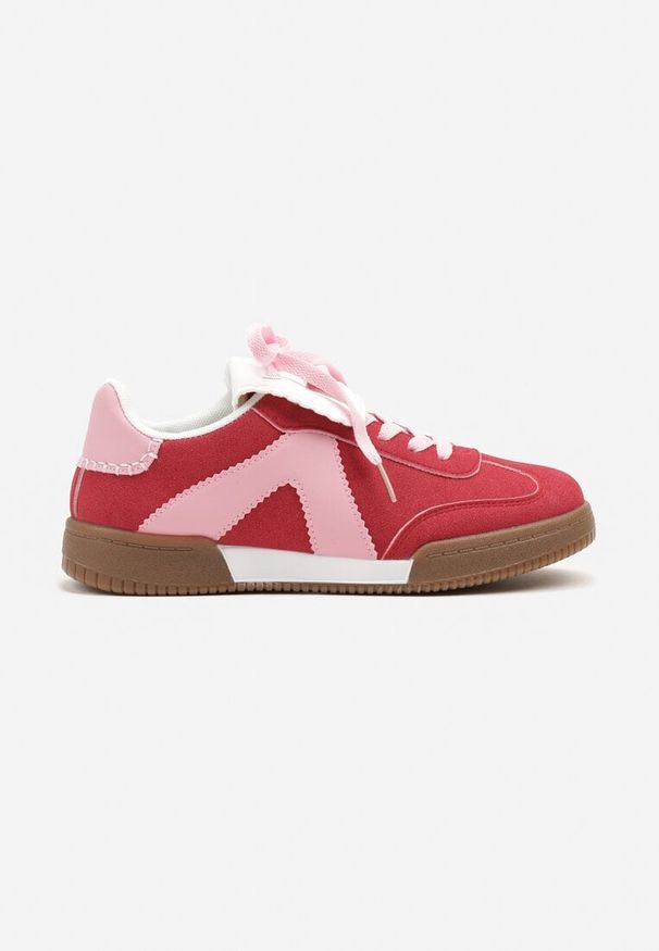 Born2be - Czerwono-Różowe Sneakersy Tenisówki z Ozdobnym Językiem Alaviela. Okazja: na co dzień. Kolor: czerwony. Materiał: jeans. Wzór: aplikacja