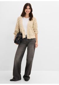 bonprix - Kardigan w ażurowy wzór z czystej bawełny. Kolor: beżowy. Materiał: bawełna. Wzór: ażurowy #3