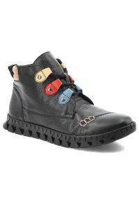 Czarne Botki Armodo Skórzane Buty Damskie. Kolor: czarny. Materiał: skóra
