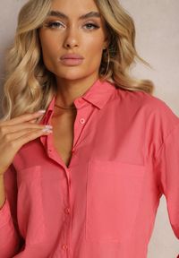 Renee - Różowa Klasyczna Koszula z Bawełny z Kieszonkami Jaela. Okazja: na co dzień. Kolor: różowy. Materiał: bawełna. Styl: klasyczny