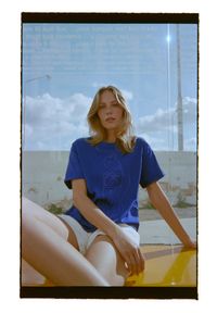 MOODO - Bluzka z bawełny niebieska. Kolor: niebieski. Materiał: bawełna #1